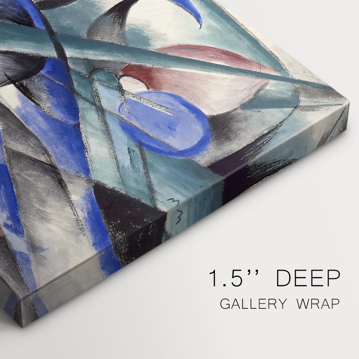 Canvas art print of a reclining horse depicted in flowing abstract shapes and colors, highlighting texture and gallery-wrapped edges