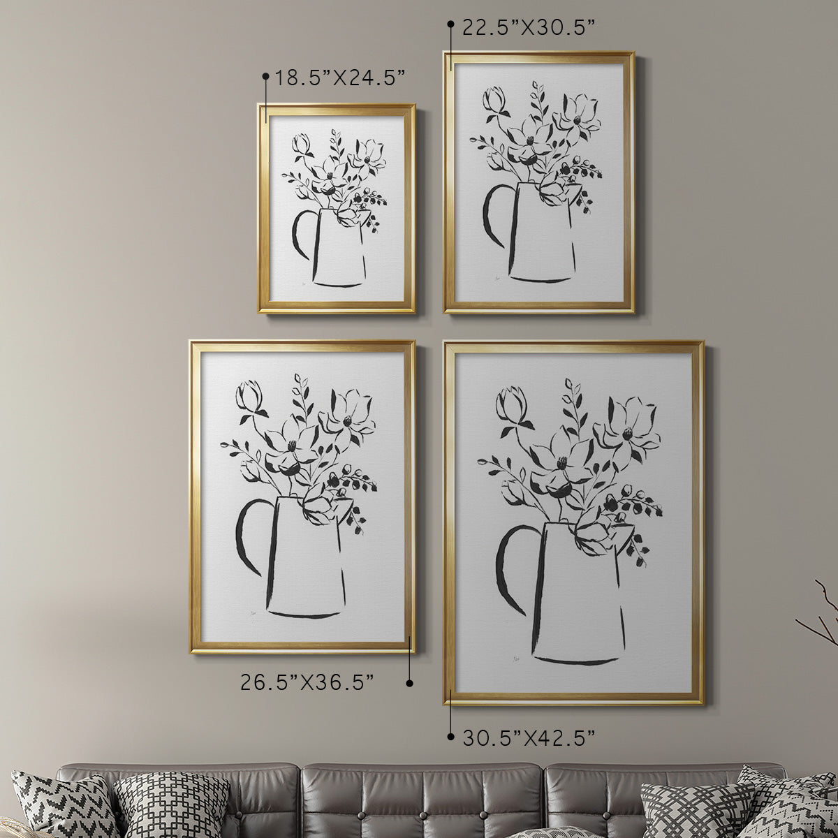 Sketchy Bouquet I - Modern Framed Canvas Print