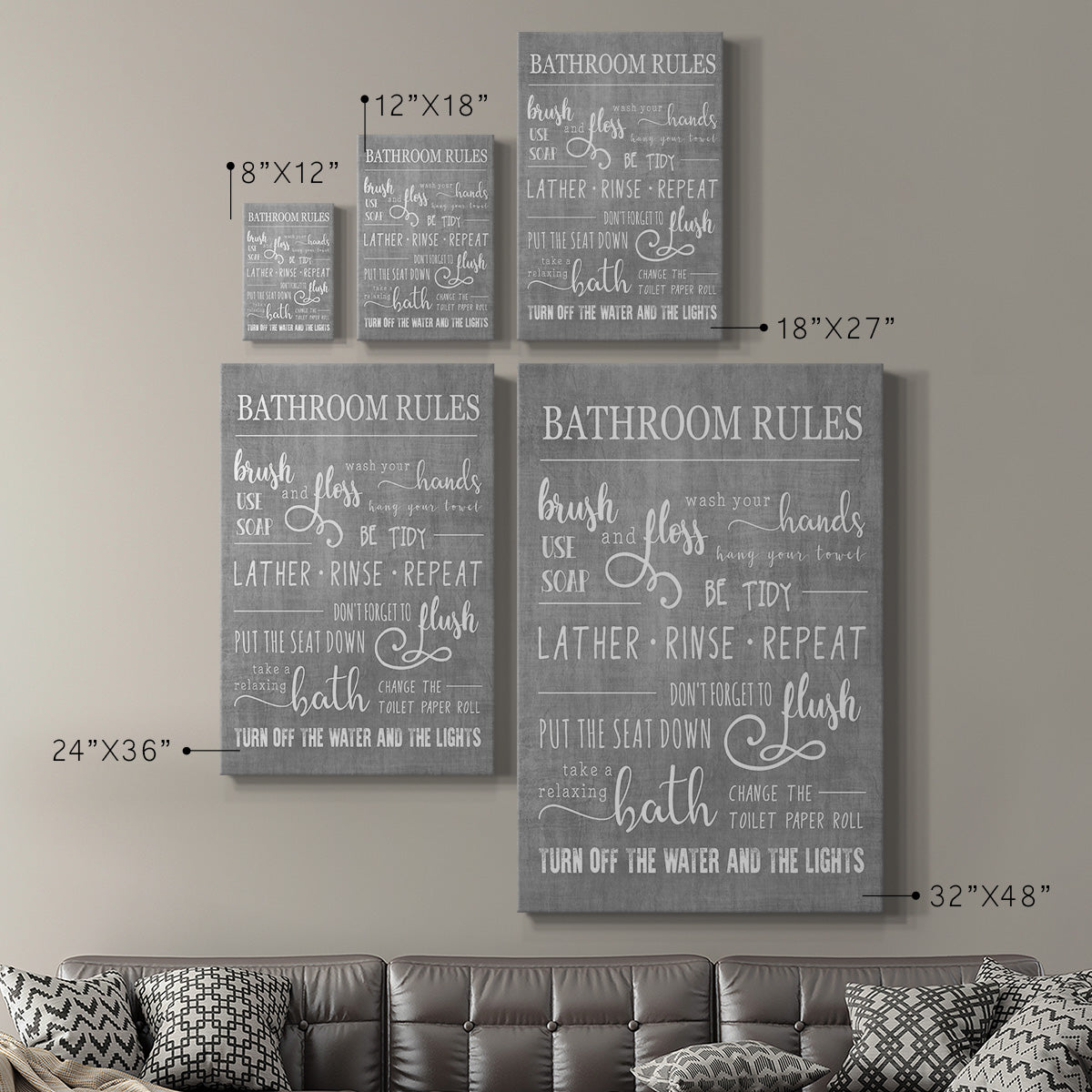 Neutral Bathroom Rules Premium Gallery Wrapped Canvas - Ready to Hang