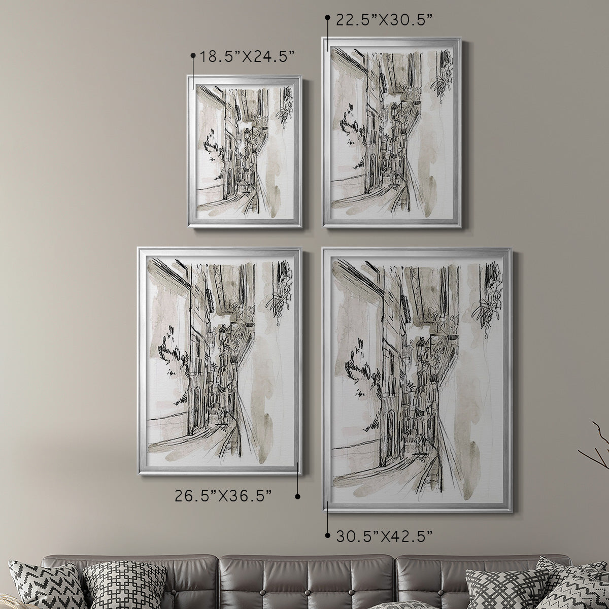 Europe Street Sketches I - Modern Framed Canvas Print