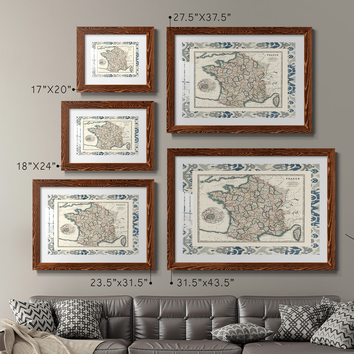 Bordered Map of France-Premium Framed Print - Ready to Hang