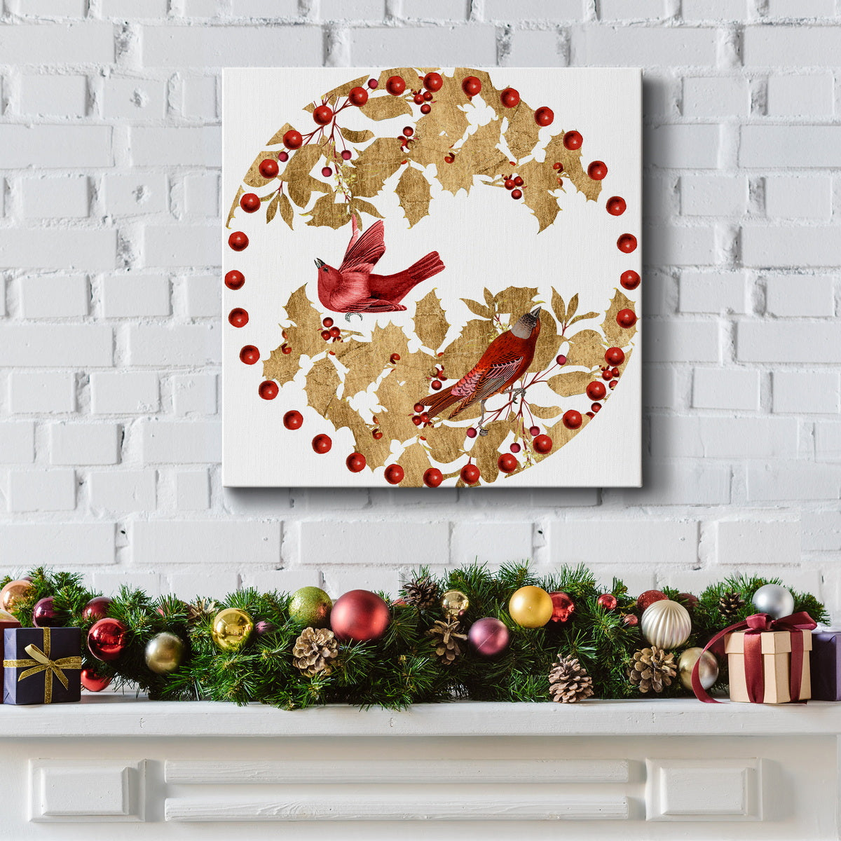 Red Bird Christmas Collection C-Premium Gallery Wrapped Canvas - Ready to Hang