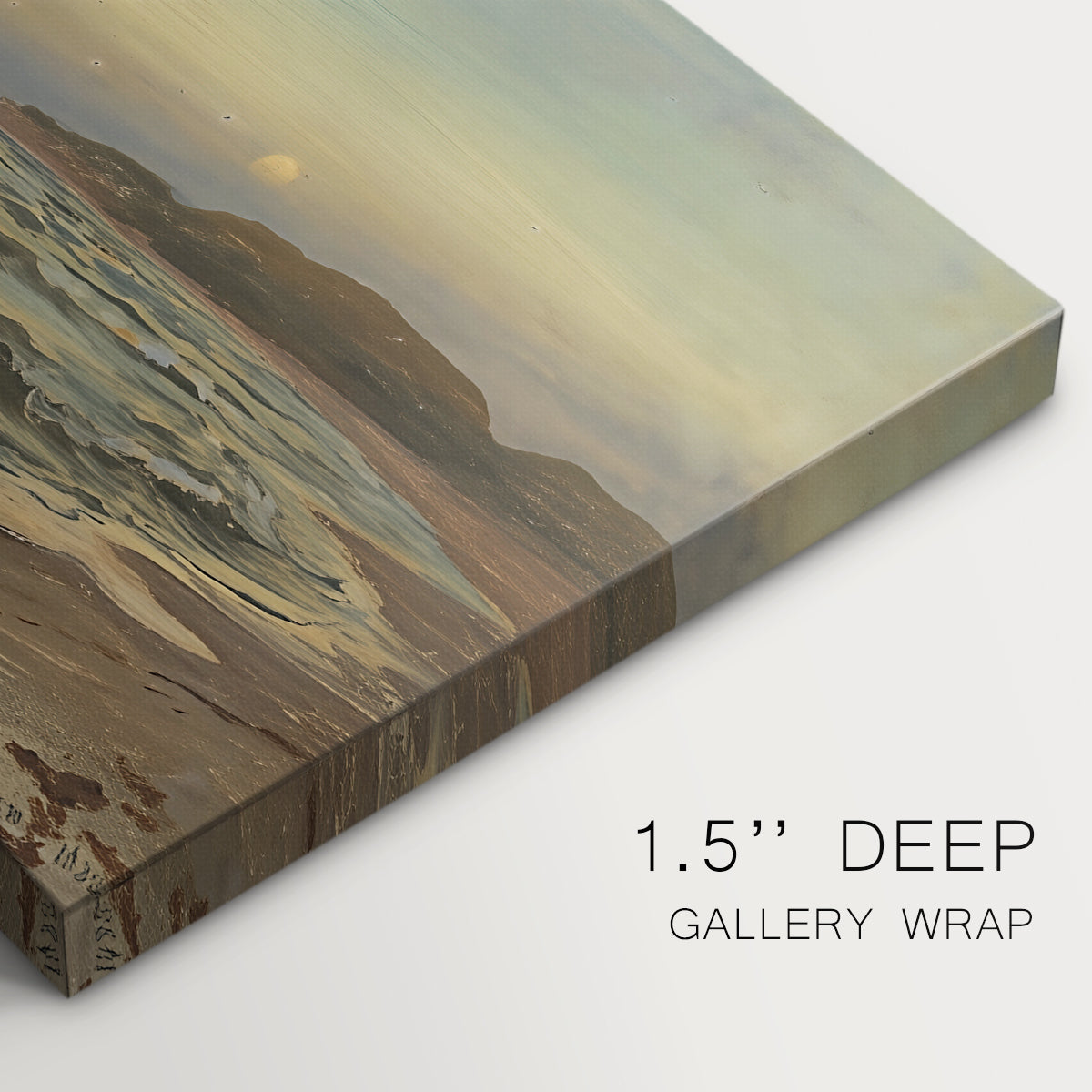 Canvas art print of a stormy coastal scene with waves crashing under dark dramatic sky, highlighting texture and gallery-wrapped edges