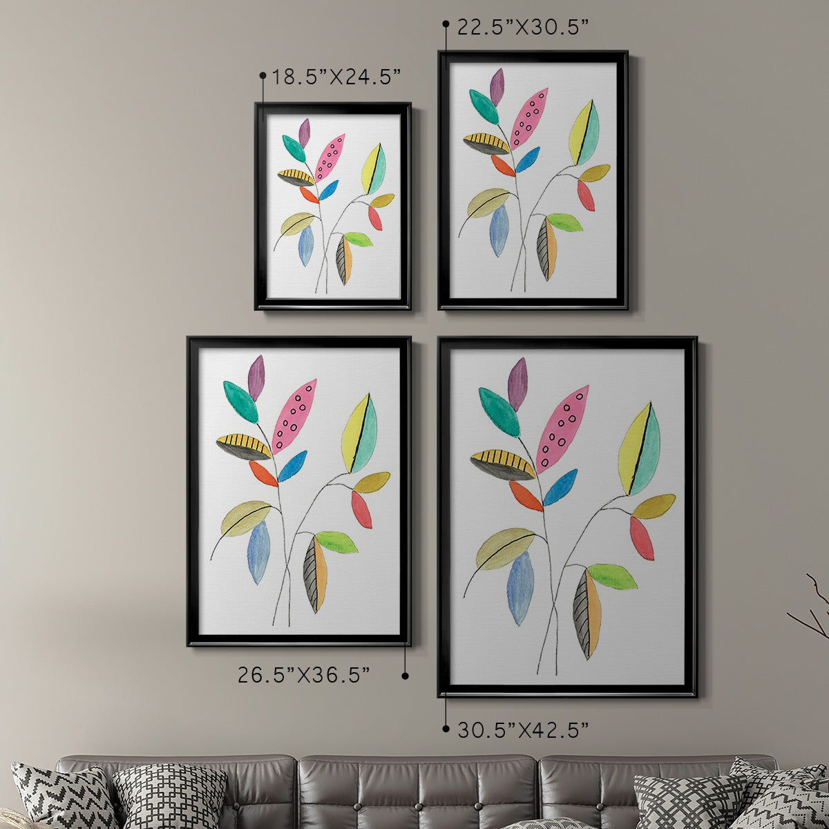 Color Pop Leaves III - Modern Framed Canvas Print