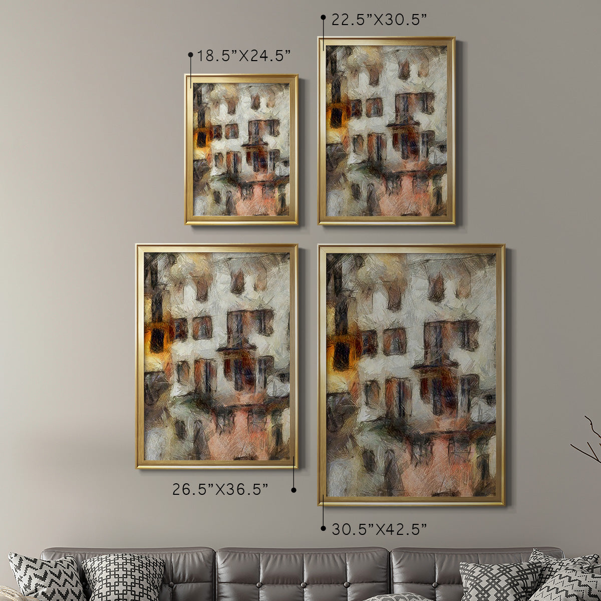 Stacked Houses III - Modern Framed Canvas Print