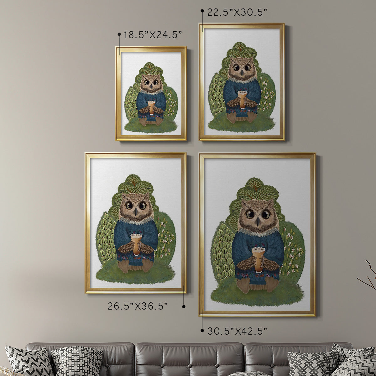 Latte Owl in Sweater - Modern Framed Canvas Print