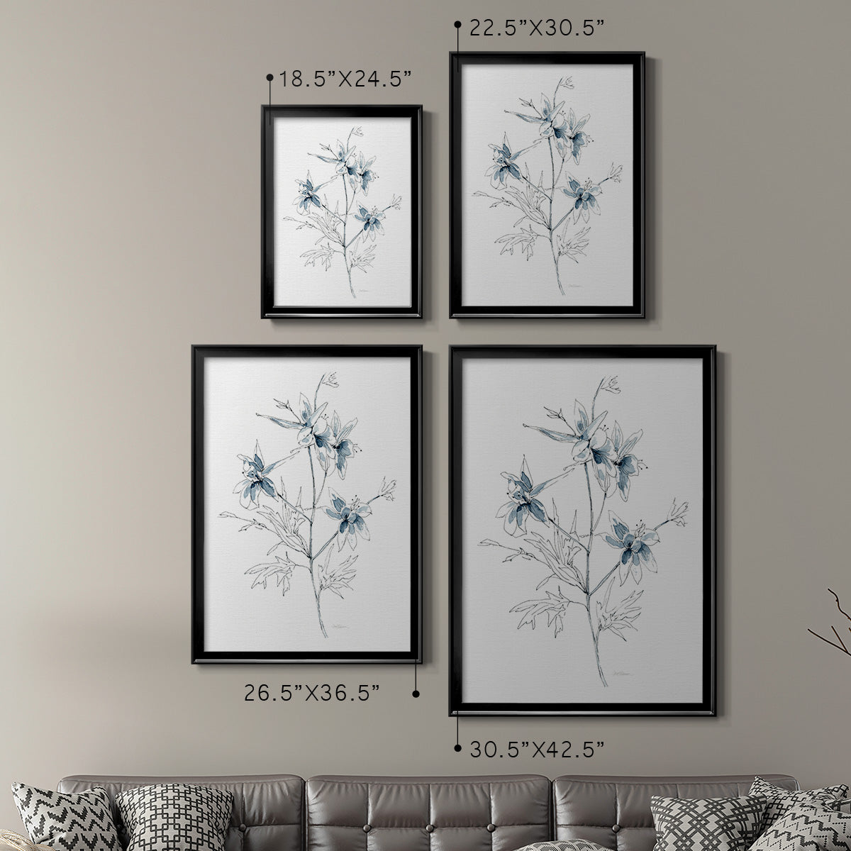 Indigo Sketch II - Modern Framed Canvas Print