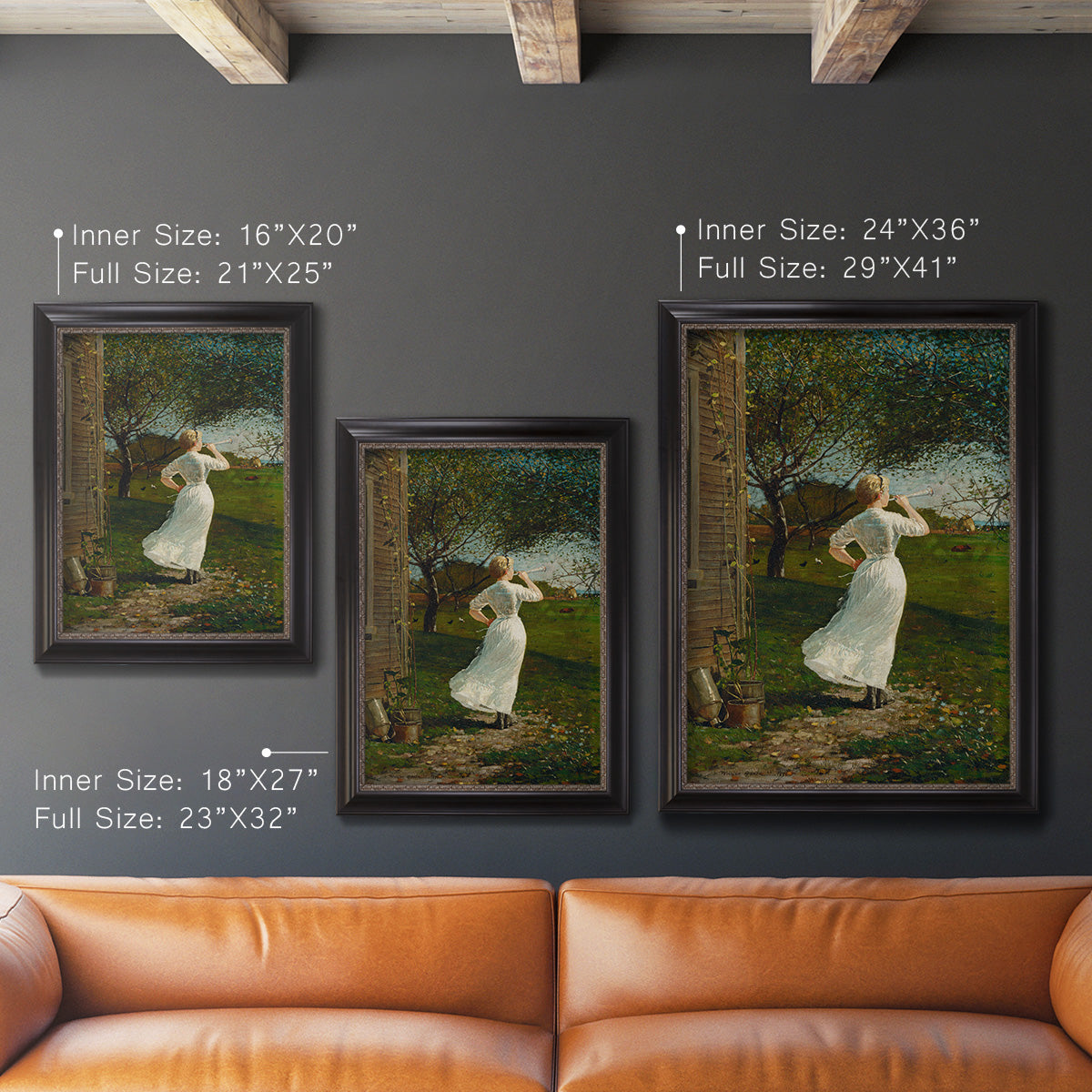 Narrative religious genre scene by Winslow Homer in an ornate black frame with gilded inner detail shown in multiple vertical size options.