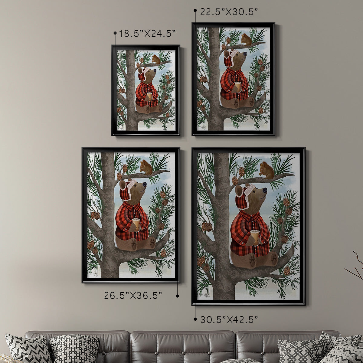 Lumberjack Bear Pine Tree Coffee Break - Modern Framed Canvas Print