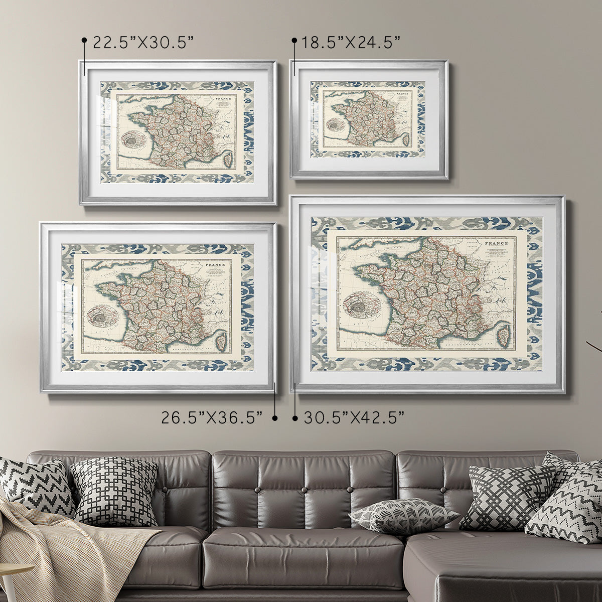 Bordered Map of France - Modern Framed Art Print