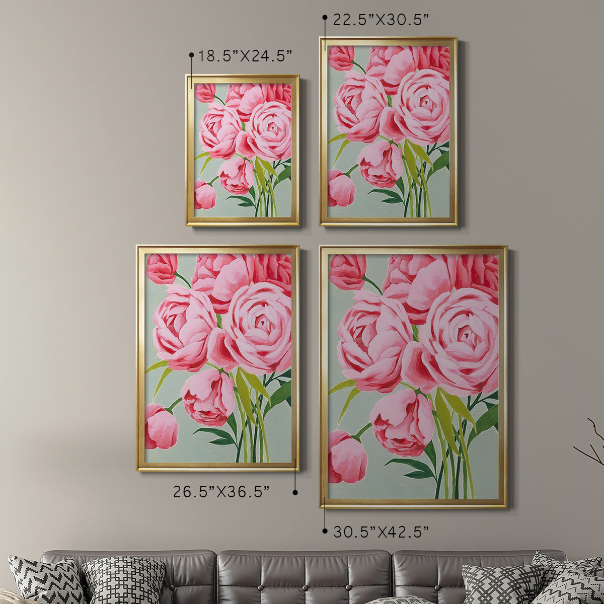 This Year's Peonies I - Modern Framed Canvas Print