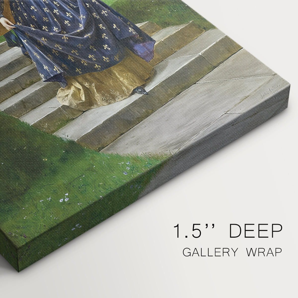 Close-up of a gallery-wrapped canvas corner showing a refined composition with subtle texture, highlighting texture and print detail.