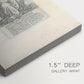 Close-up of a gallery-wrapped canvas corner showing a balanced engraving with decorative elements, highlighting texture and print detail.