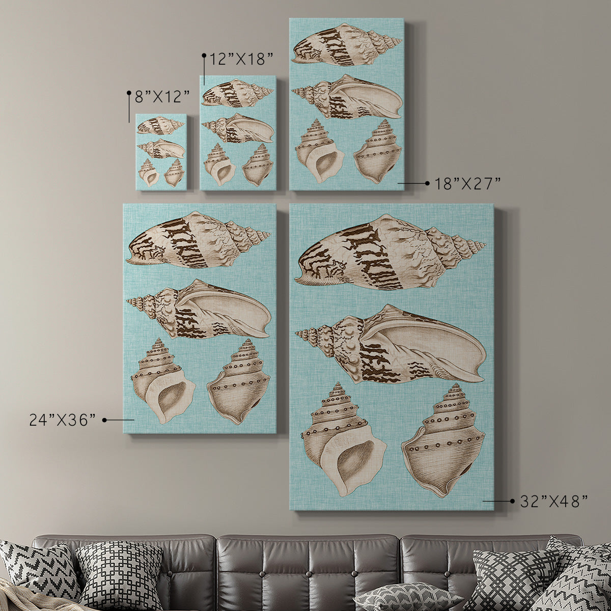 Sepia & Aqua Shells IV - Canvas Art Print