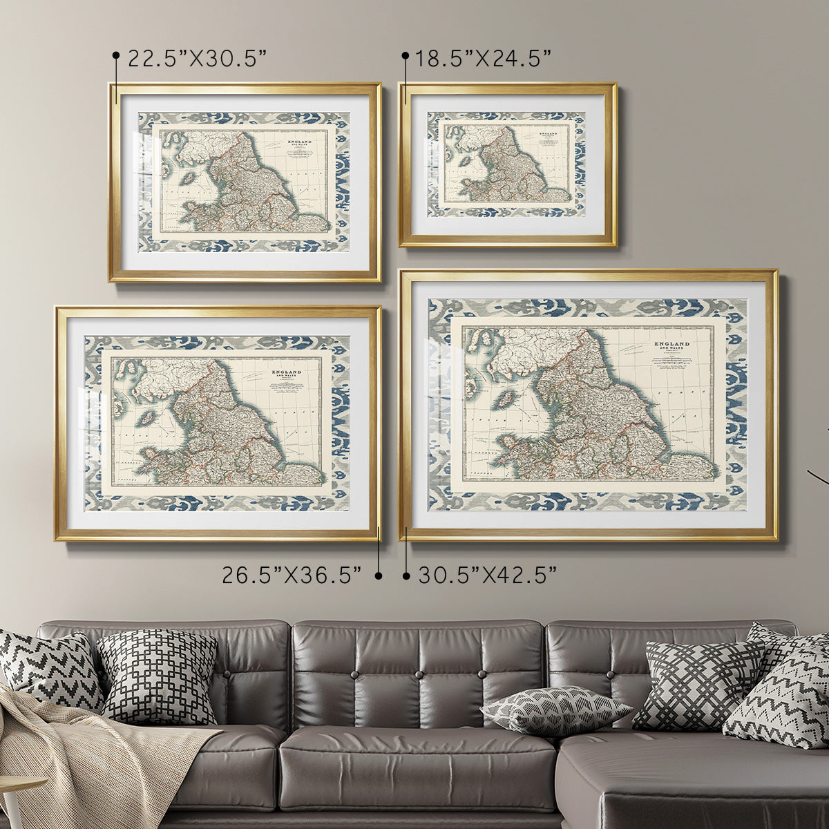 Bordered Map of England & Wales Premium Framed Print - Ready to Hang