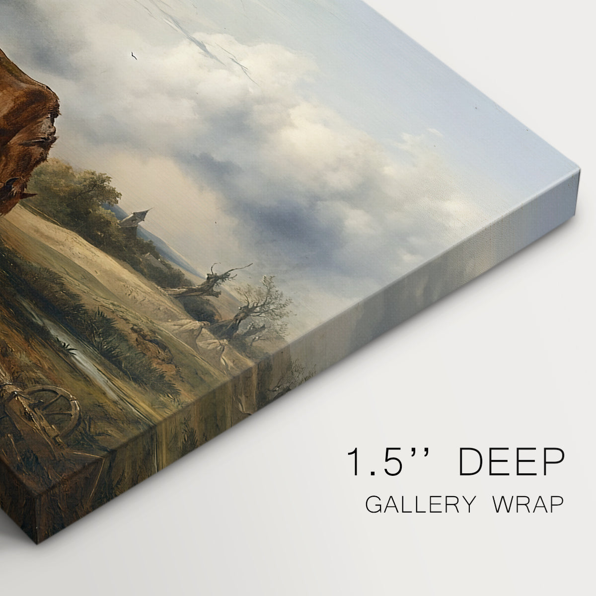 Canvas art print of two horses grazing in open pasture, highlighting texture and gallery-wrapped edges