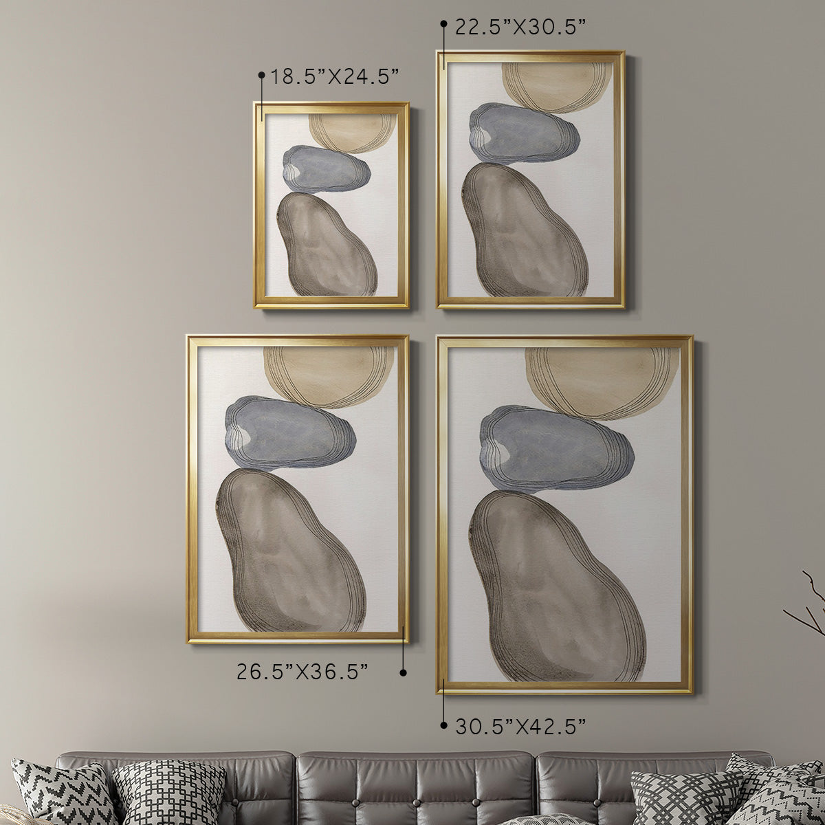 River Rocks Contour II - Modern Framed Canvas Print