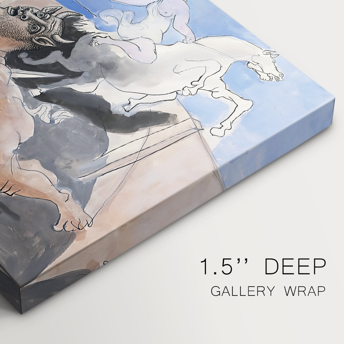 Canvas art print of a mythological minotaur in surreal sketch composition, highlighting texture and gallery-wrapped edges