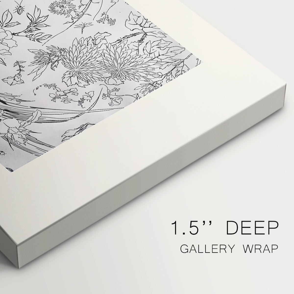 Canvas art print of a repeating floral pattern with delicate linework and evenly spaced blossoms, highlighting texture and gallery-wrapped edges