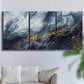 Three-panel canvas wall art featuring soft abstract landscape anticipation tones, displayed in a living room above a sofa.