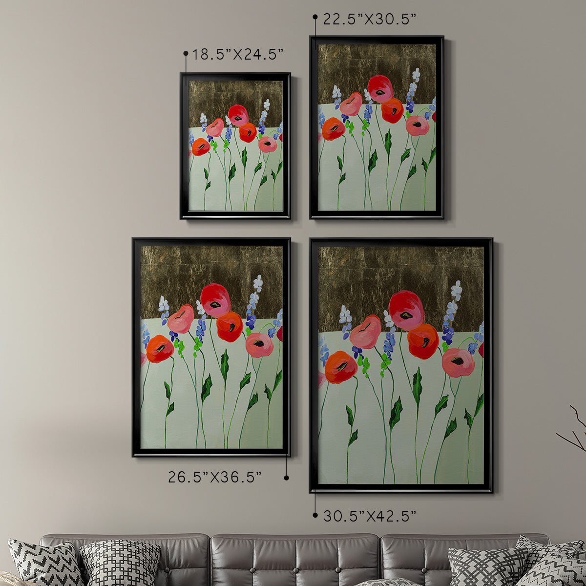 Poppy Party - Modern Framed Canvas Print