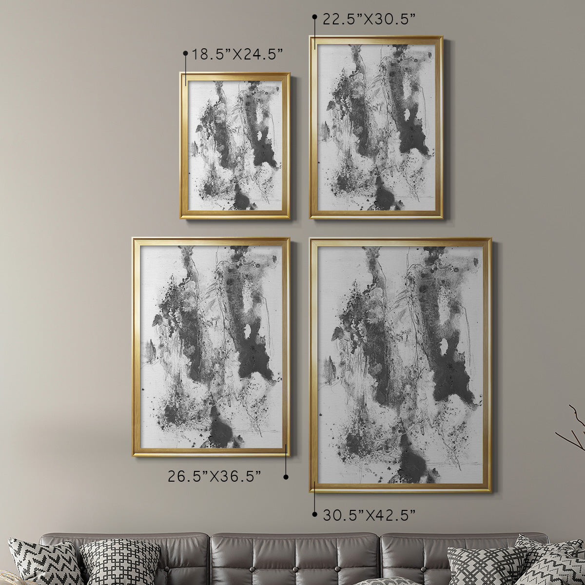 Graphite Abstract III - Modern Framed Canvas Print
