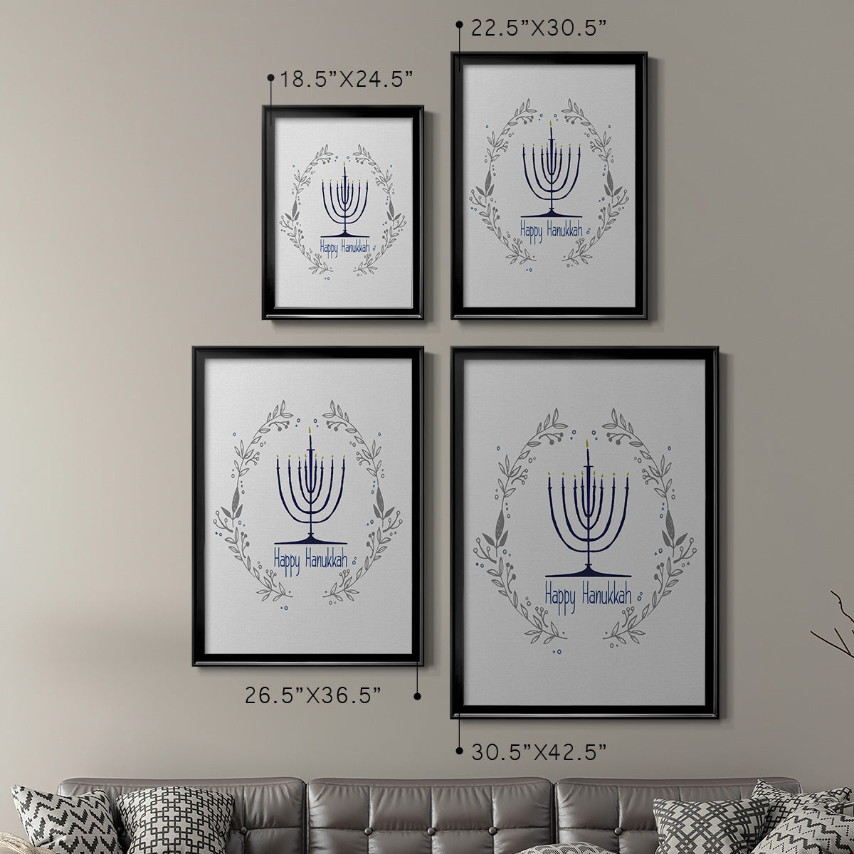 Happy Hanukkah II - Modern Framed Canvas Print