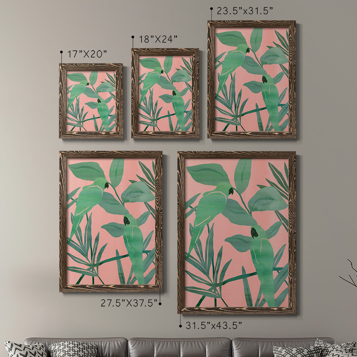 Pink and Green Birds of Paradise I - Premium Framed Canvas 2 Piece Set - Ready to Hang