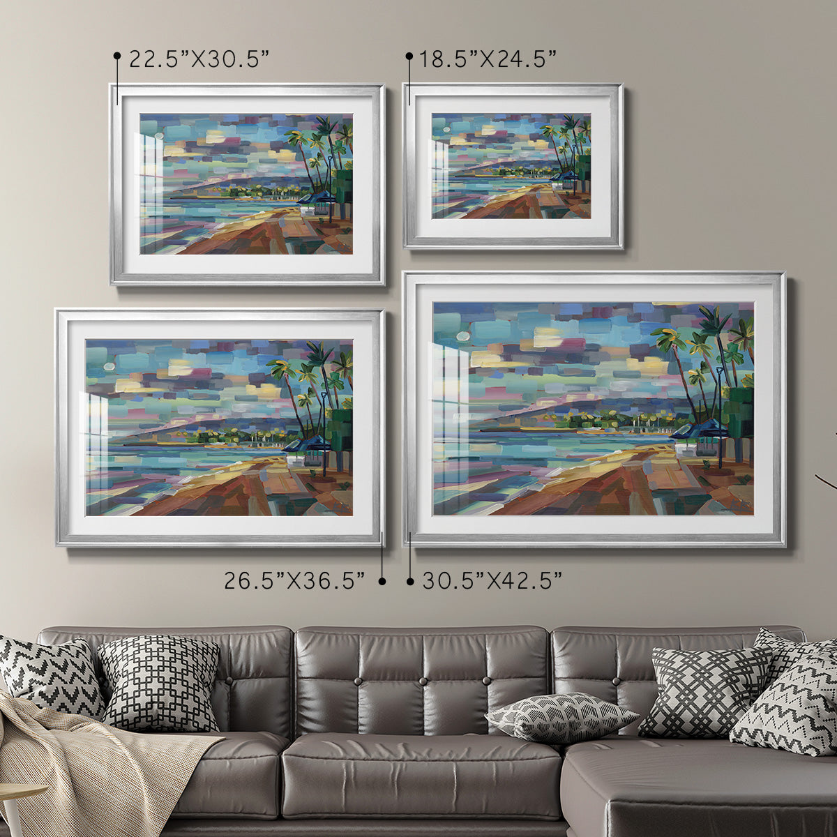 Morning Moon Over Waikiki - Modern Framed Art Print
