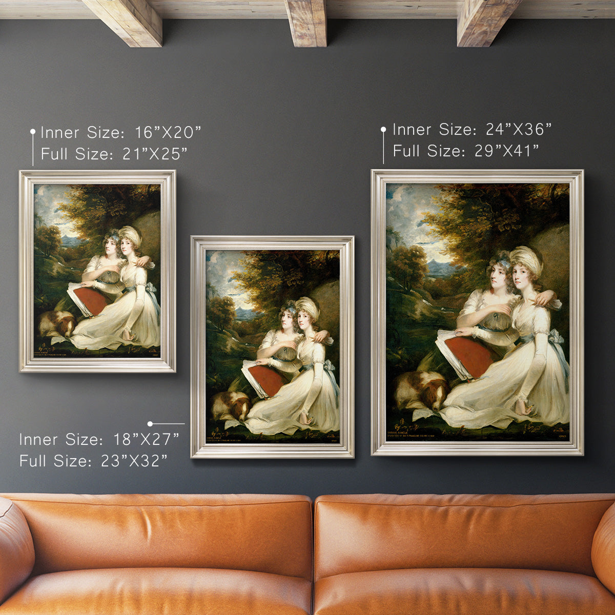 Classical portrait of the Frankland sisters by John Hoppner in an ornate champagne frame shown in multiple vertical size options.
