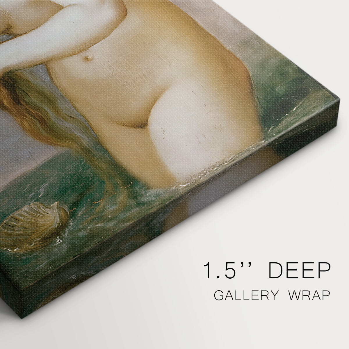 Close-up of a gallery-wrapped canvas corner showing a balanced image with soft contrast and elegance, highlighting texture and print detail.