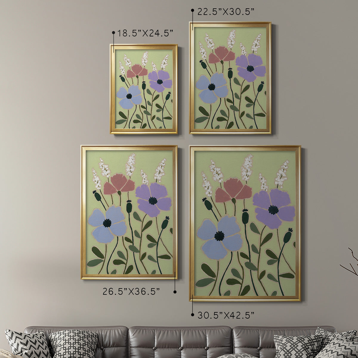 Woodblock Floral III - Modern Framed Canvas Print