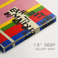 Canvas art print of an abstract graphic design with vertical color bands and simplified shapes, highlighting texture and gallery-wrapped edges