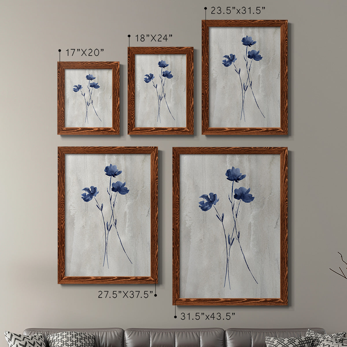 Size comparison chart for a set of two maple barnwood framed canvas prints.