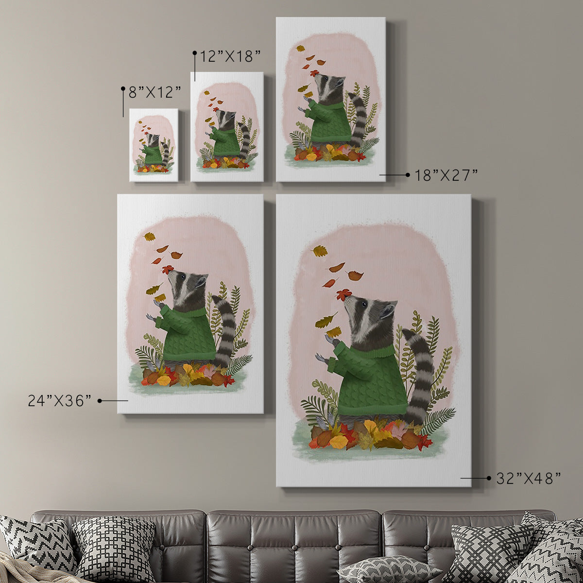 Raccoon Catching Leaves Premium Gallery Wrapped Canvas - Ready to Hang