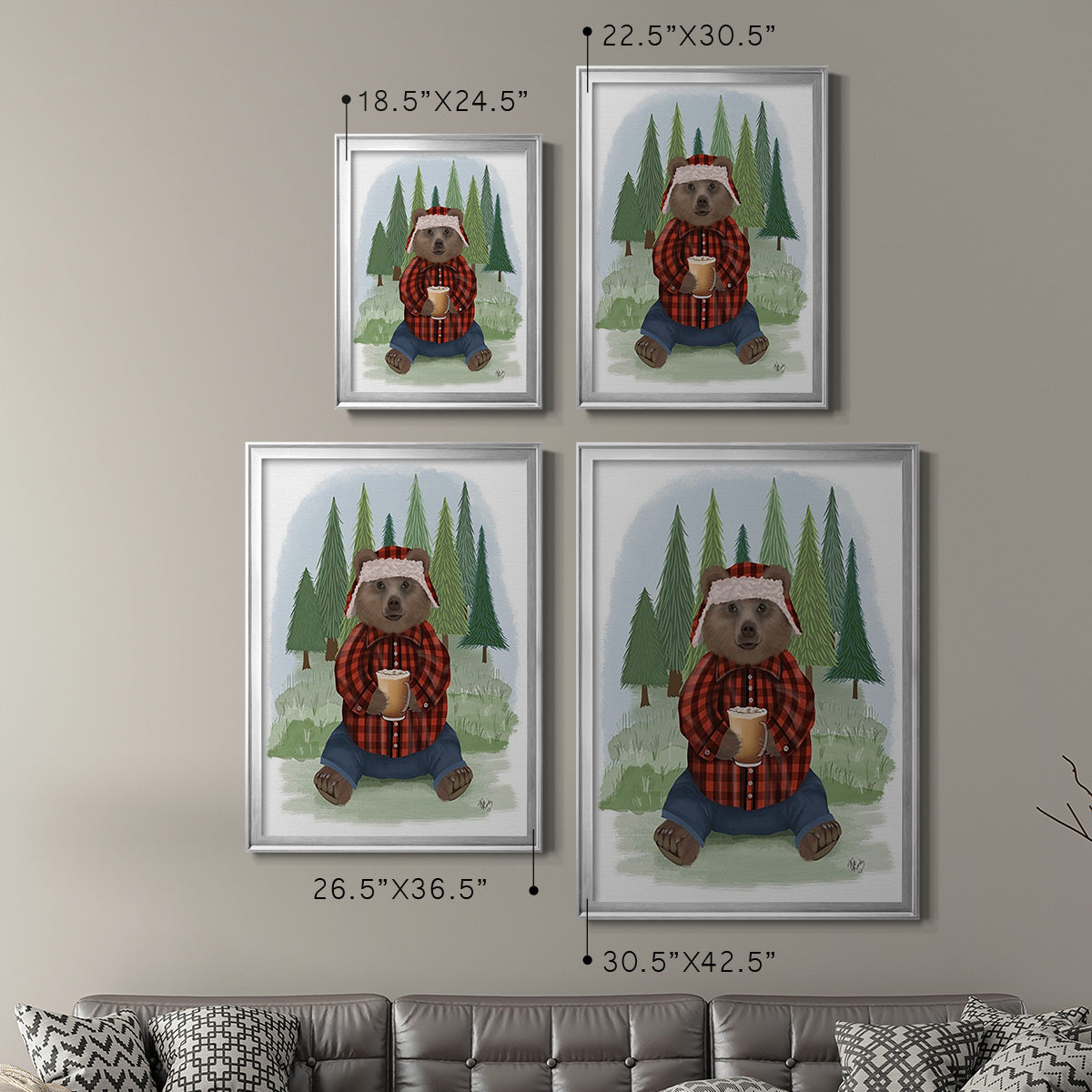 Lumberjack Bear Latte - Modern Framed Canvas Print