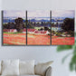Three-panel canvas wall art featuring poppy field at giverny in bloom, displayed in a living room above a sofa.
