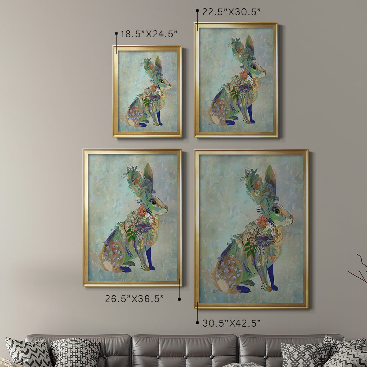 Fantastic Florals Hare, Sitting - Modern Framed Canvas Print