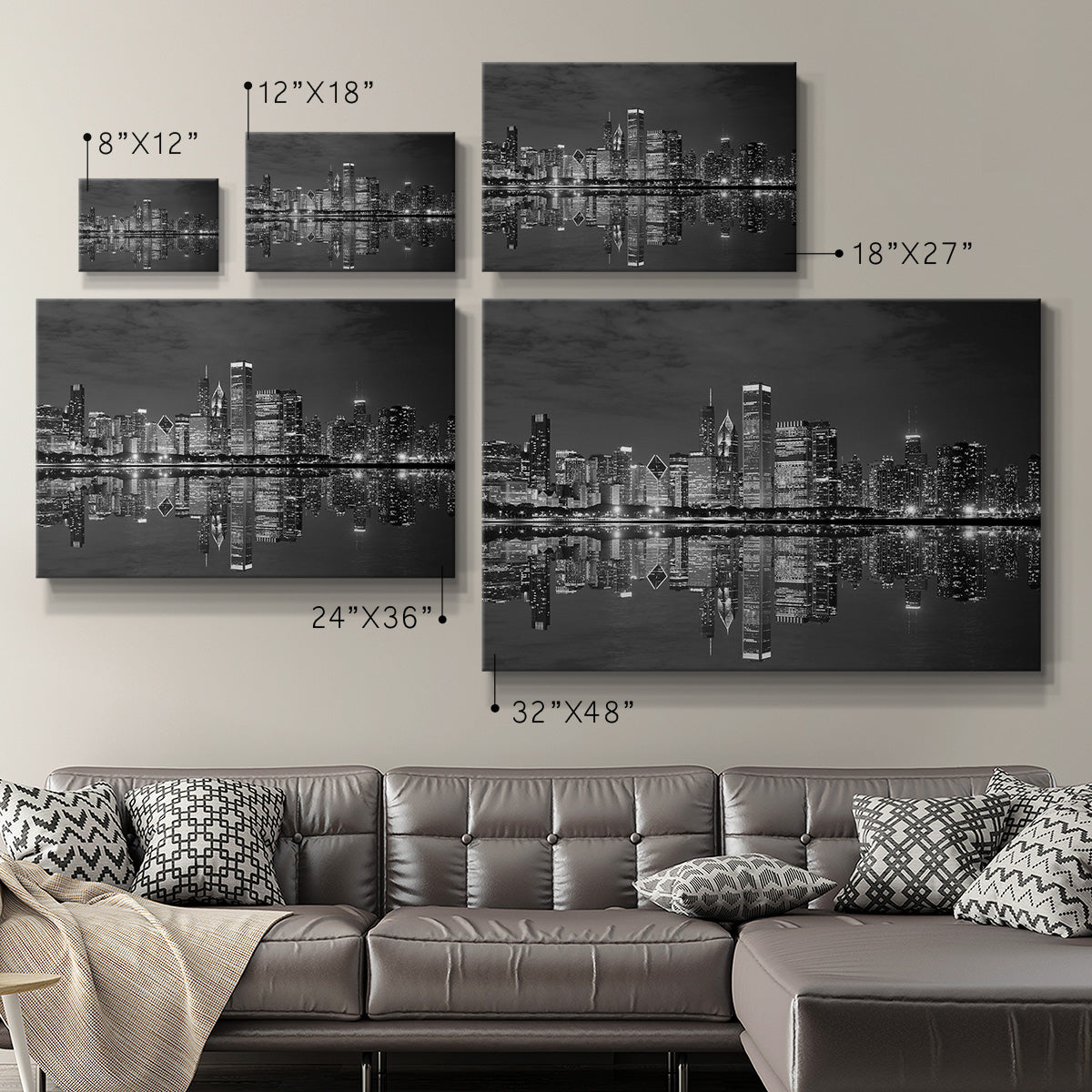 Chicago Panorama Black & White - Canvas Art Print