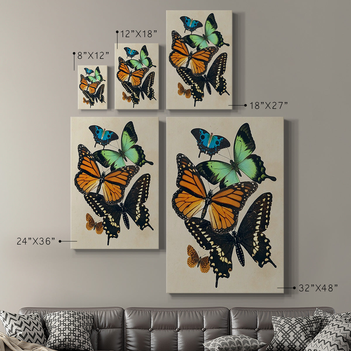 Collaged Butterflies I Premium Gallery Wrapped Canvas - Ready to Hang