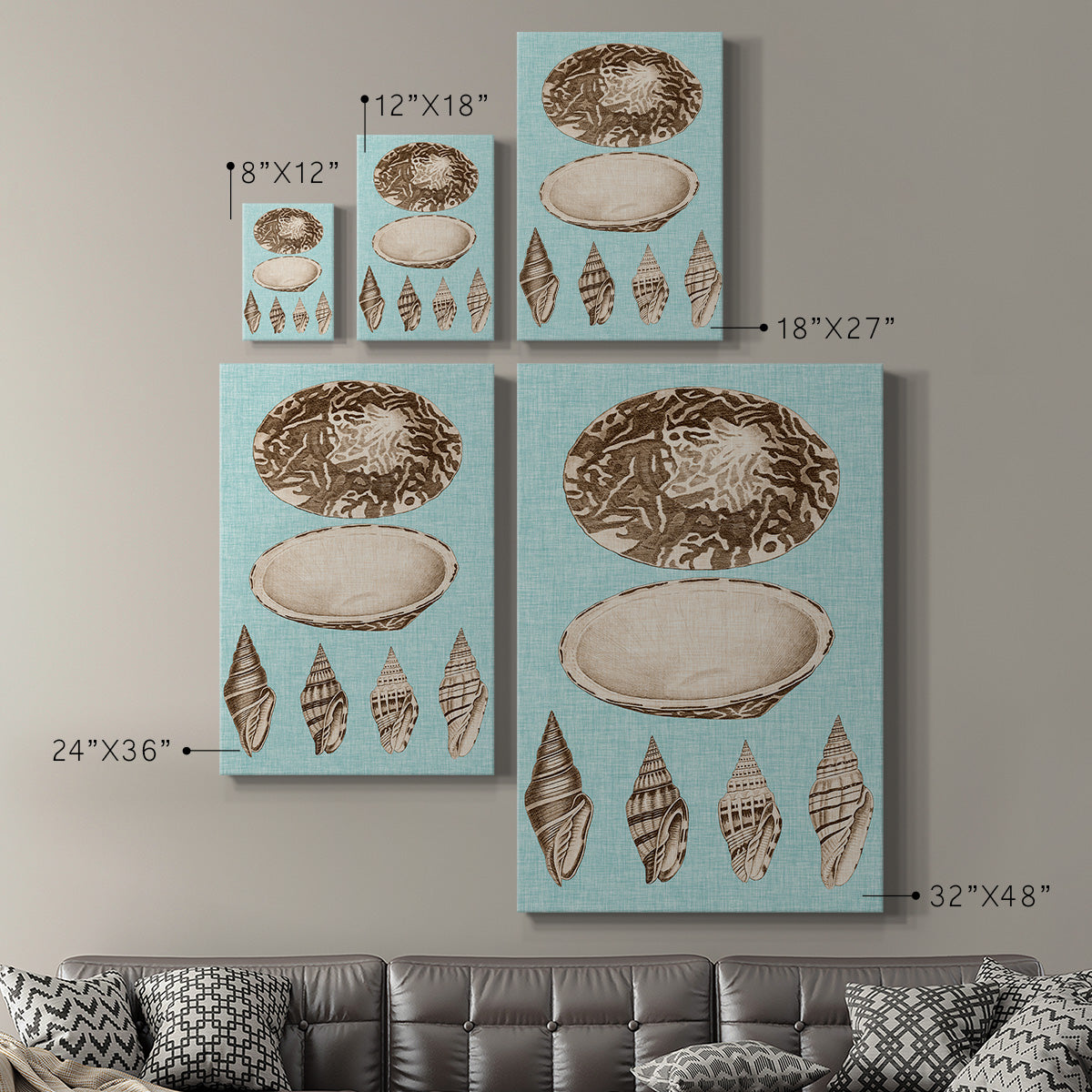 Sepia & Aqua Shells III - Canvas Art Print