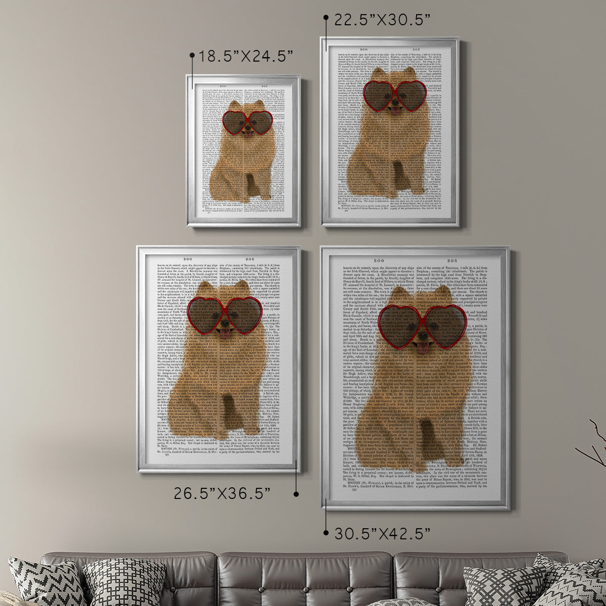 Pomeranian and Heart Glasses - Modern Framed Canvas Print