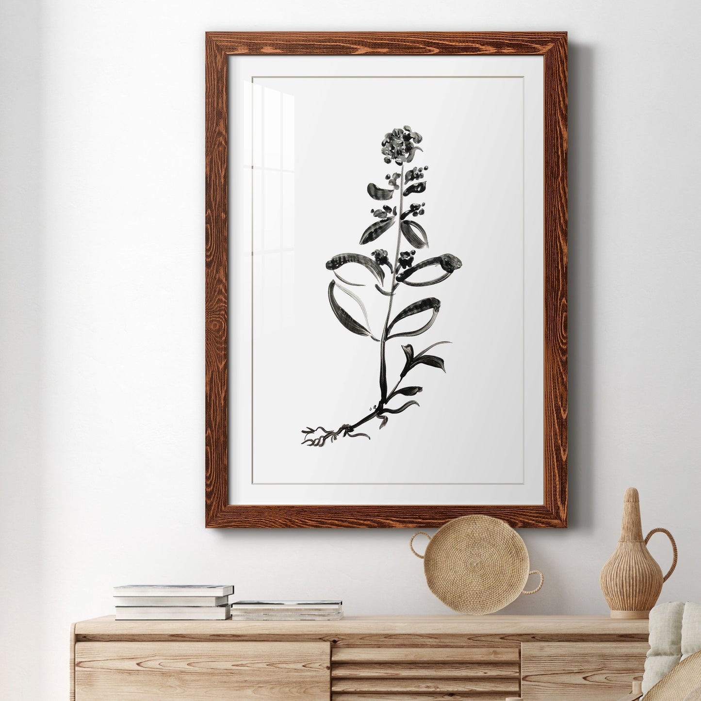 Inky Botanical III - Premium Framed Print - Distressed Barnwood Frame - Ready to Hang