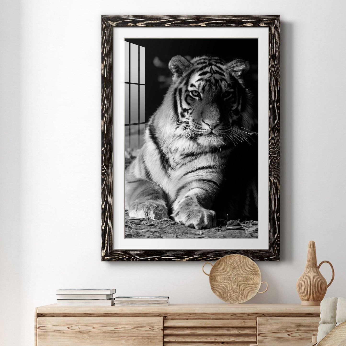 Tiger Repose - Premium Framed Print - Distressed Barnwood Frame - Ready to Hang