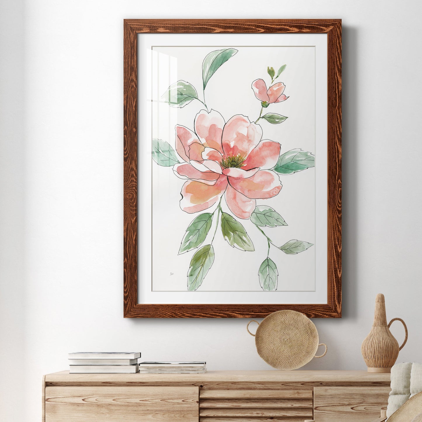 Peony Contour - Barnwood Framed Art Print