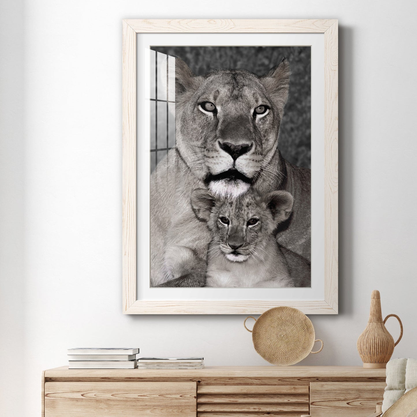 Lioness and Cub - Premium Framed Print - Distressed Barnwood Frame - Ready to Hang