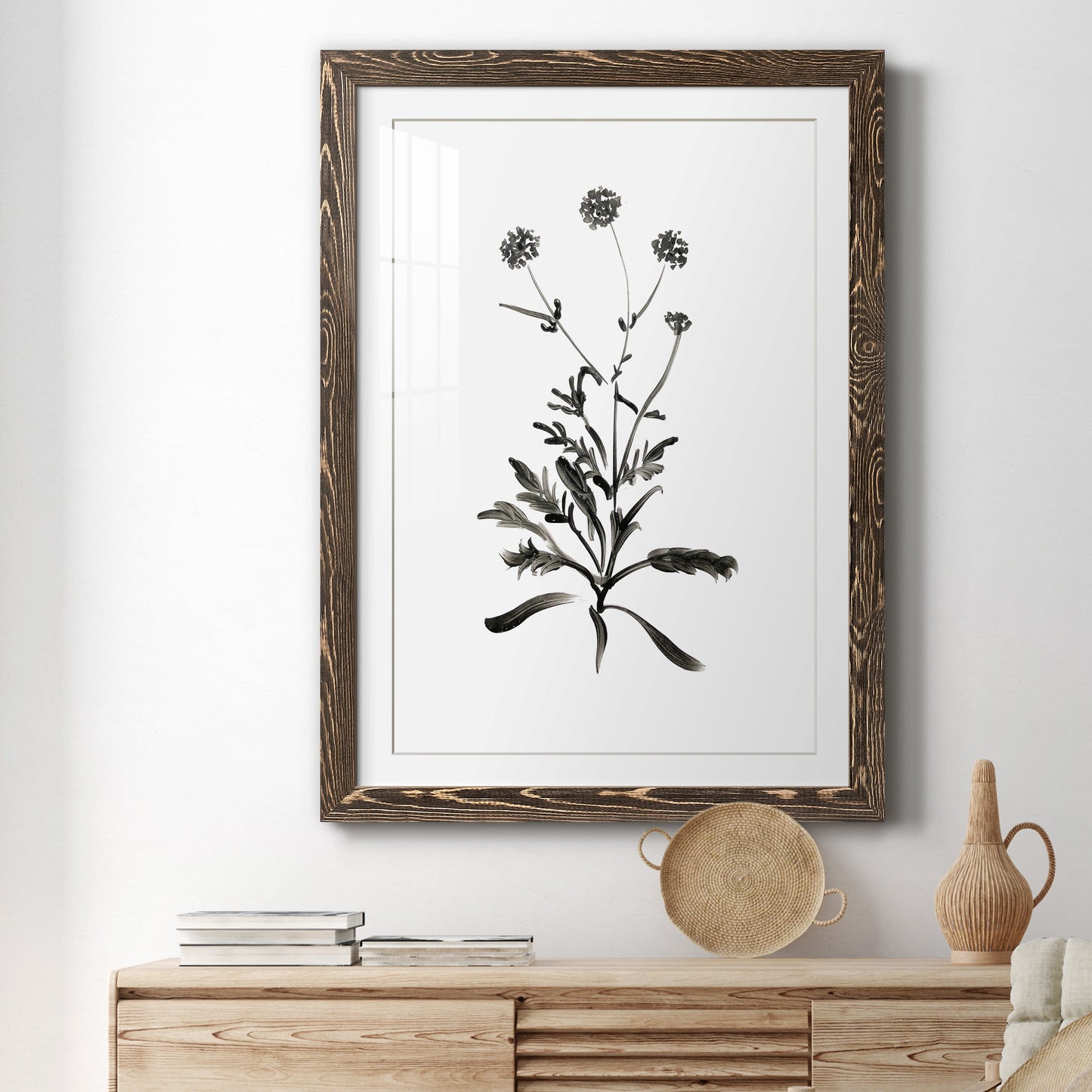 Inky Botanical I - Premium Framed Print - Distressed Barnwood Frame - Ready to Hang