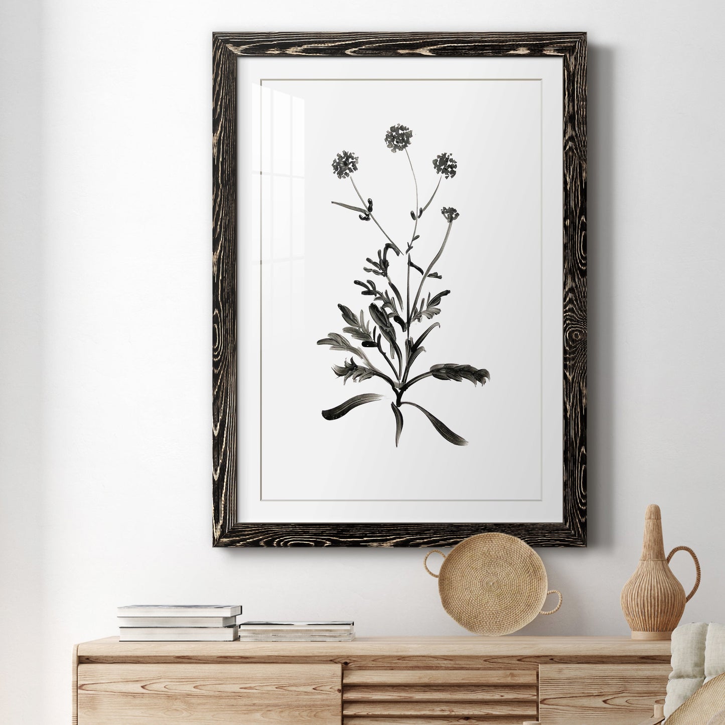 Inky Botanical I - Premium Framed Print - Distressed Barnwood Frame - Ready to Hang