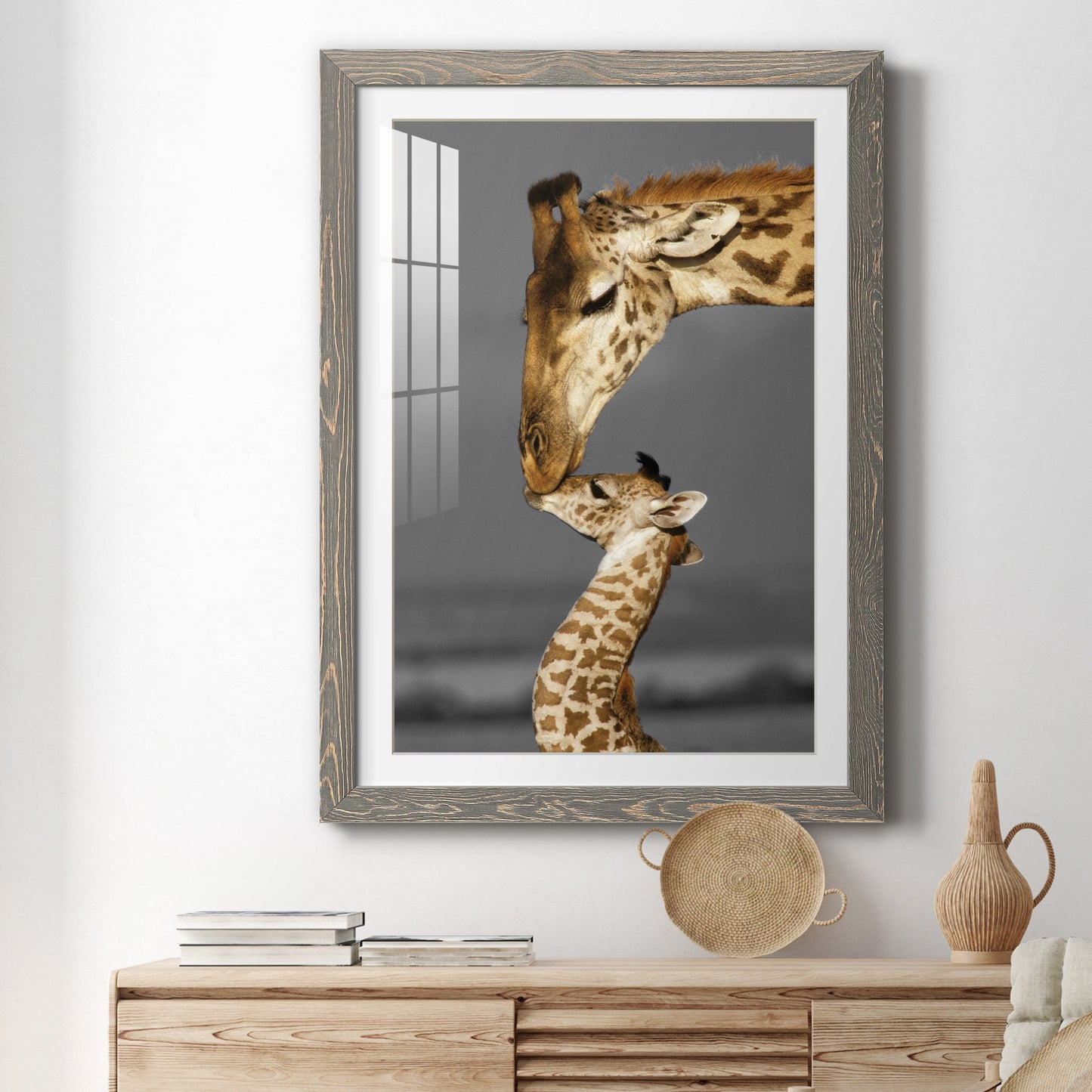 Masai Mara Giraffe Family - Premium Framed Print - Distressed Barnwood Frame - Ready to Hang