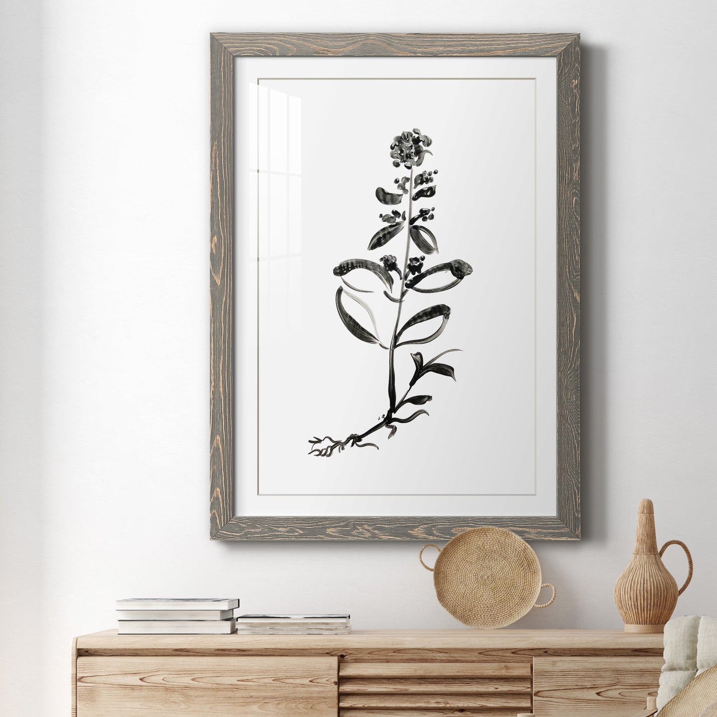 Inky Botanical III - Premium Framed Print - Distressed Barnwood Frame - Ready to Hang